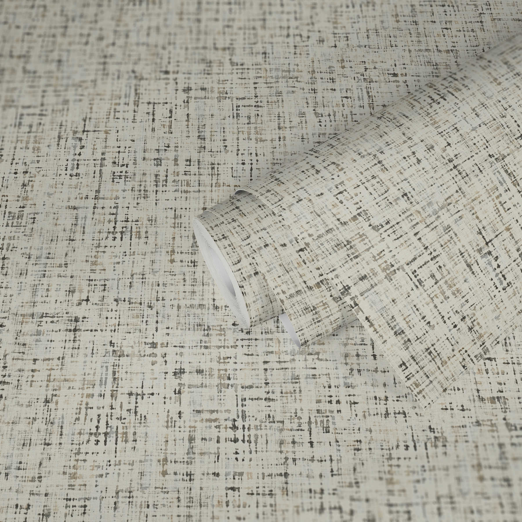            Mustertapete Tweed-Optik meliert, Textil-Look – Weiß, Schwarz, Braun
        