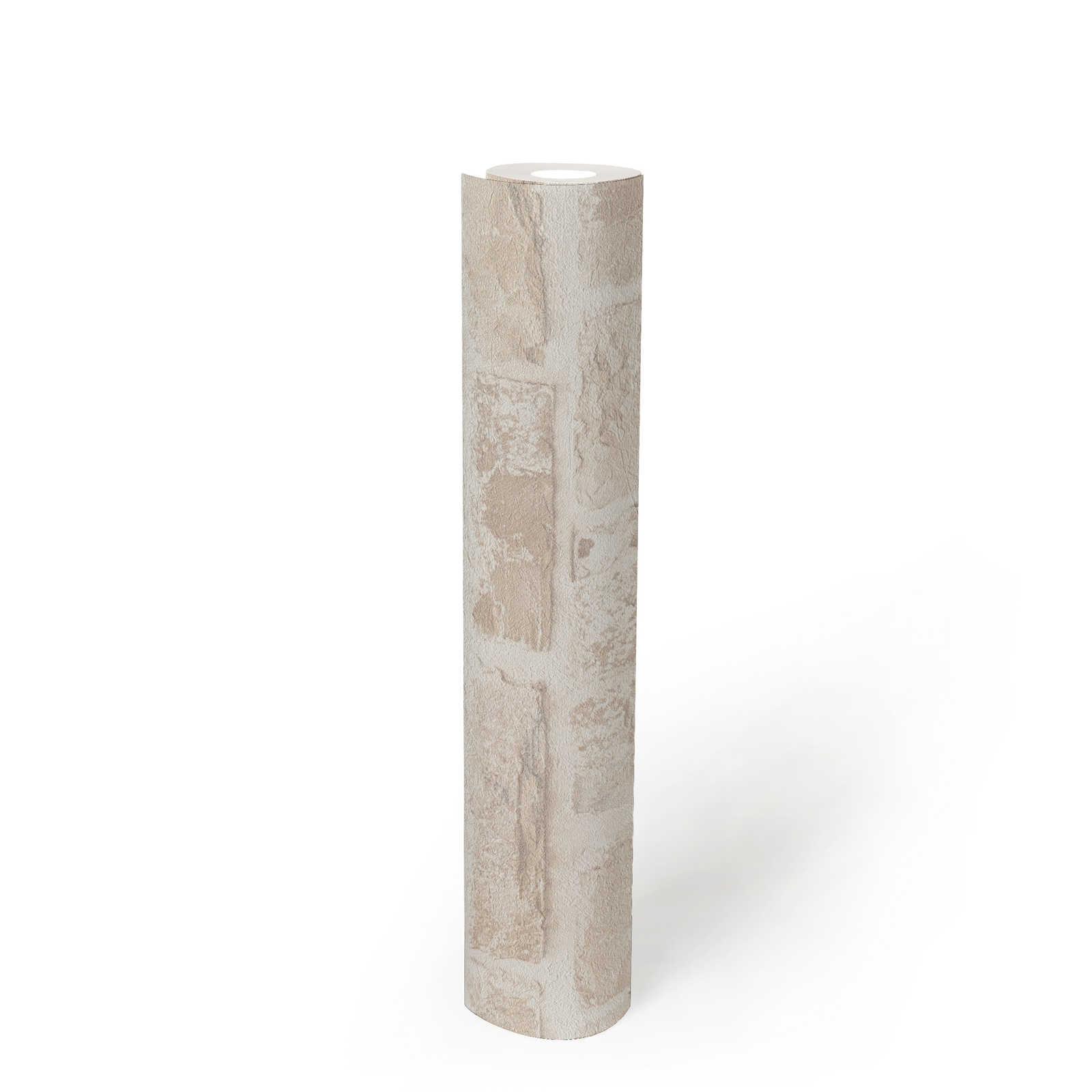             Vliestapete mit Steinoptik PVC-frei – Beige, Weiß
        