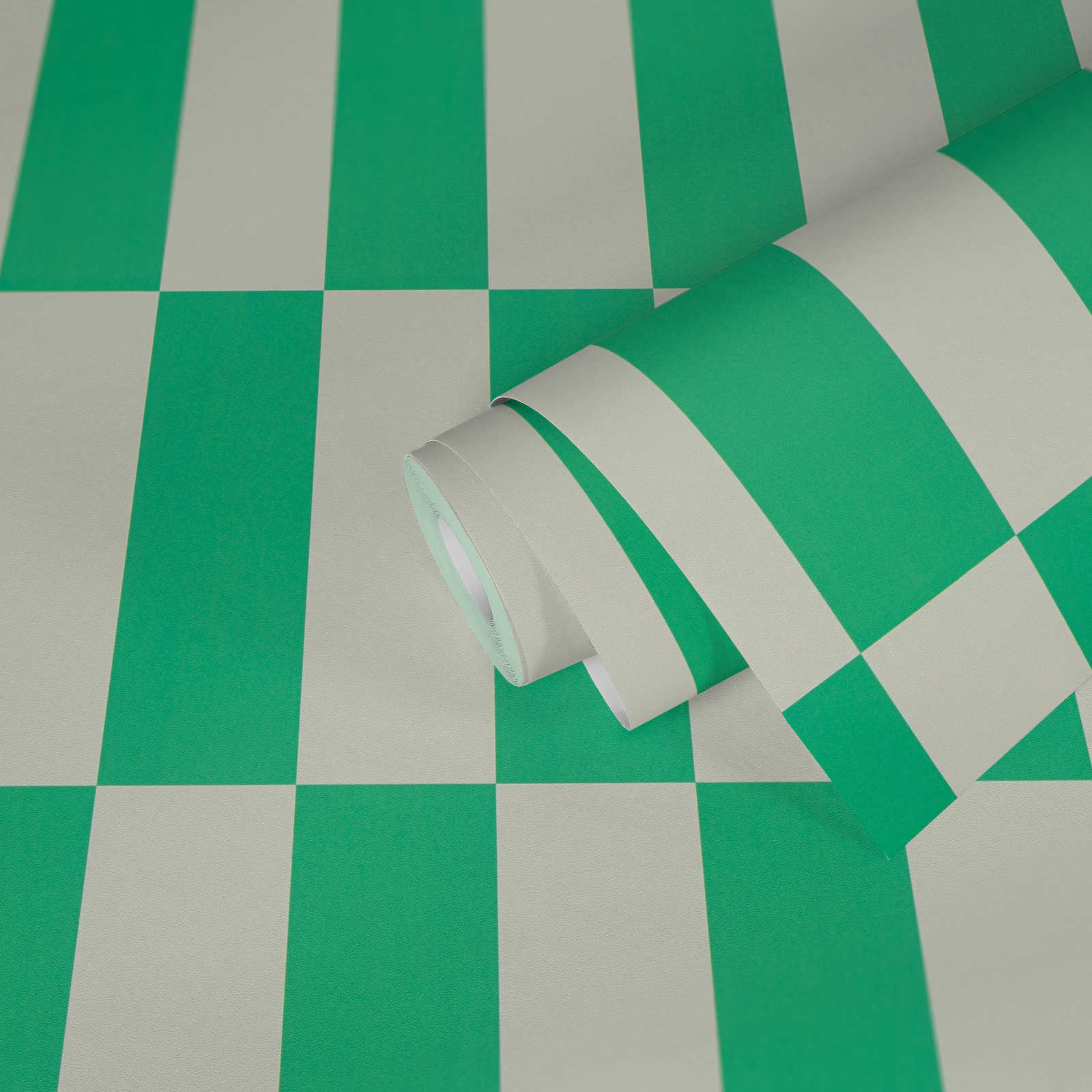             Mustertapete mit Vierecken grafisches Muster – Grün, Weiß
        