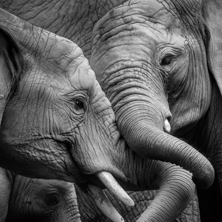         Fototapete Elefanten – Nahaufnahme Schwarz-Weiß
    