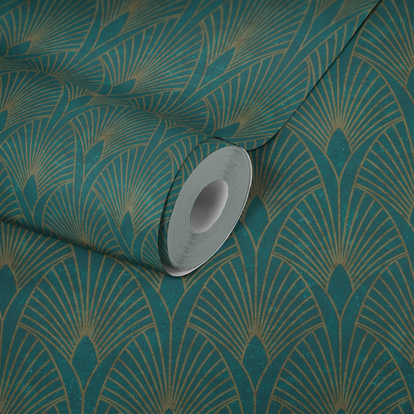             Selbstklebende Tapete | Art-Déco Design mit Metallic Effekt – Grün, Metallic
        