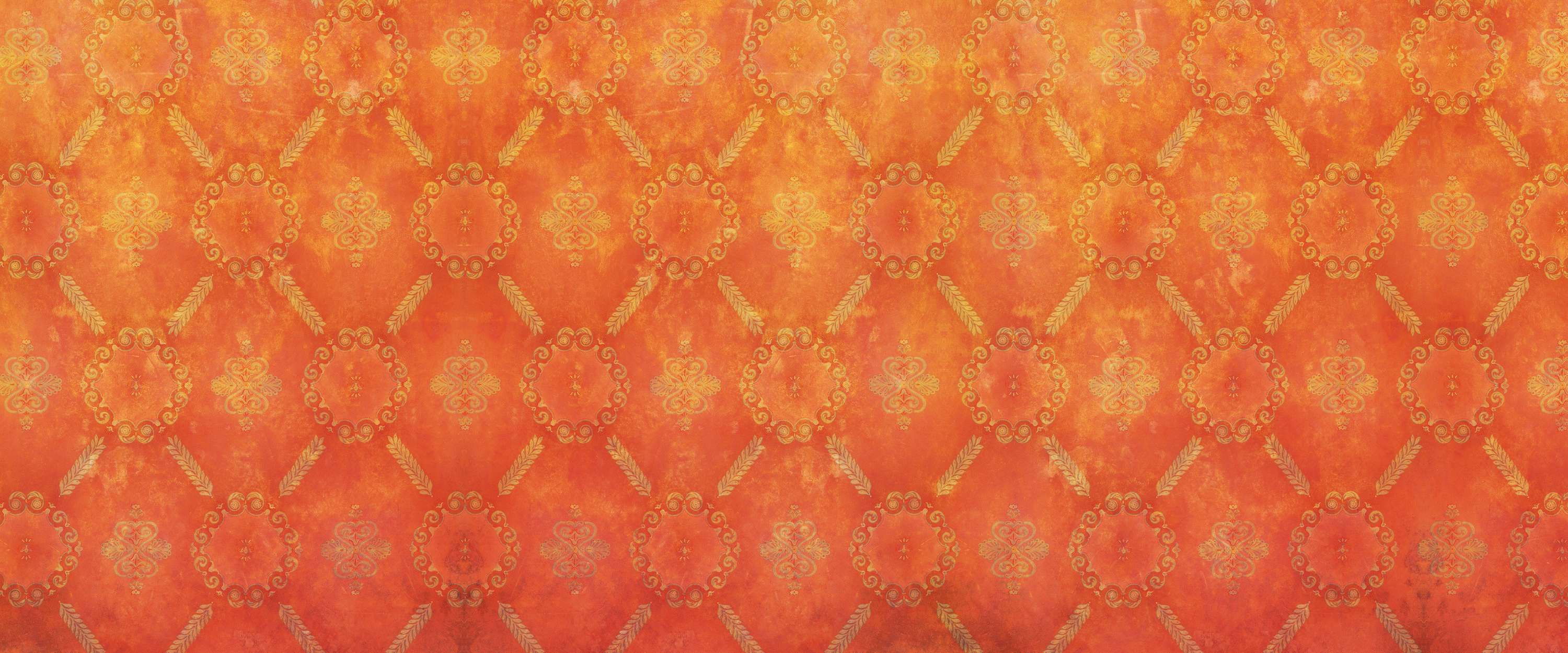             Orange Fototapete mit Ornament Muster & Used Look
        