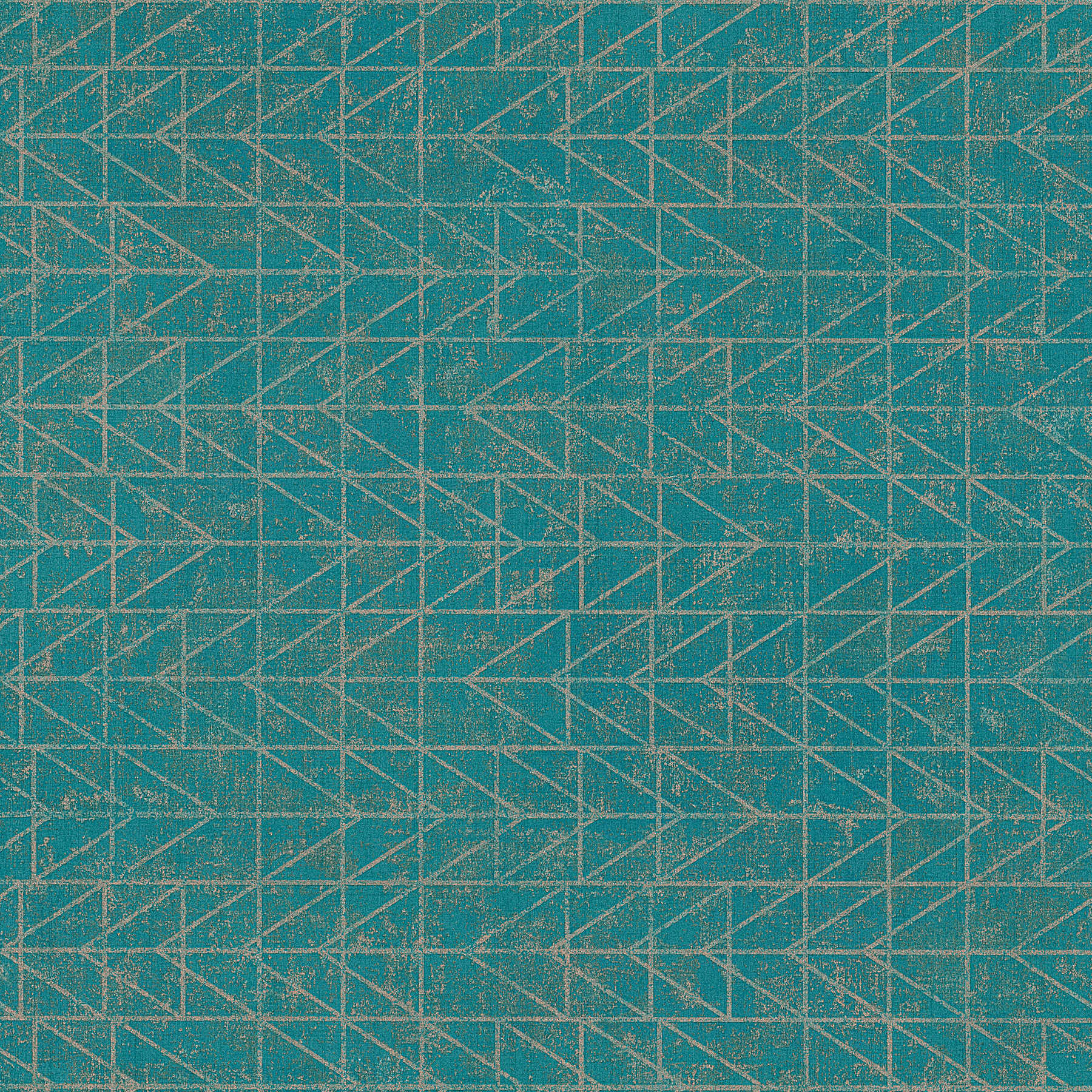 Türkise Ethno-Tapete mit Navajo-Muster und Metallic-Effekt – Blau, Grün, Gold

