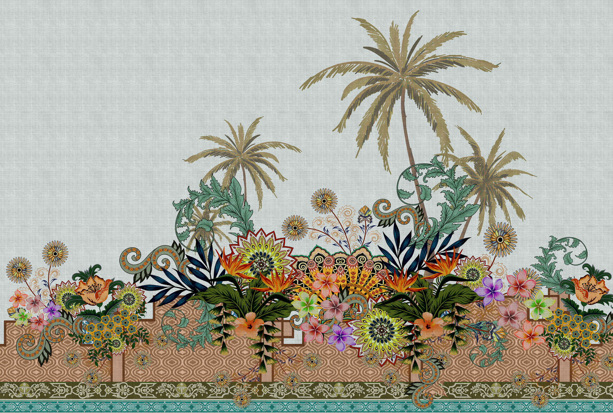             Oriental Garden 3 – Fototapete Blumen Garten Indien Stil
        