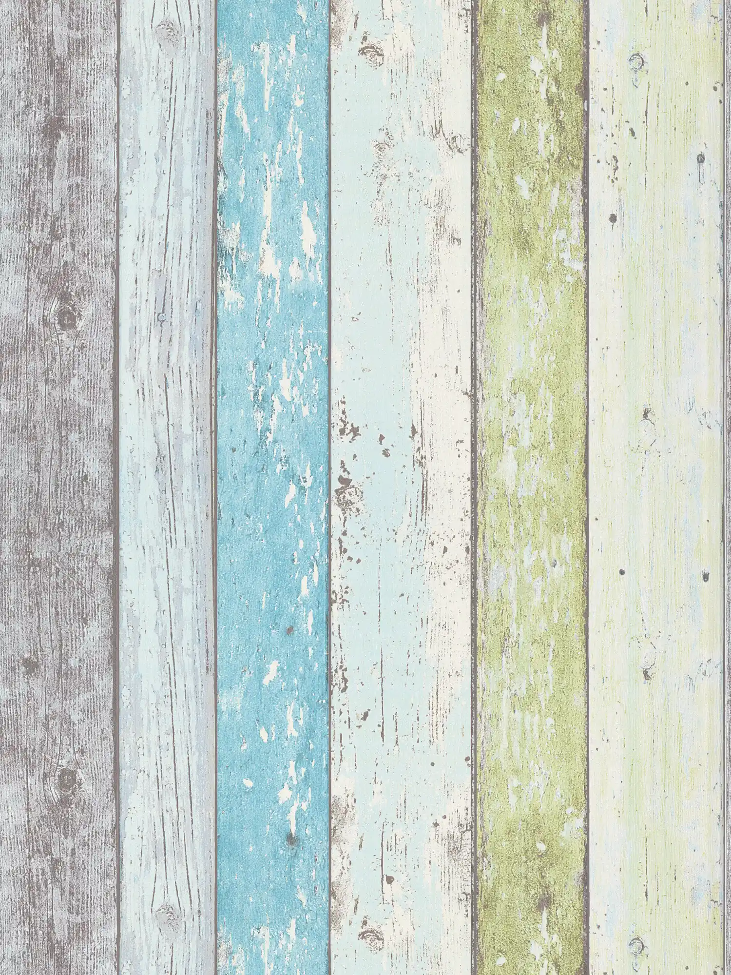 Holz-Tapete mit Used Optik für Vintage & Landhausstil – Blau, Grün, Weiß
