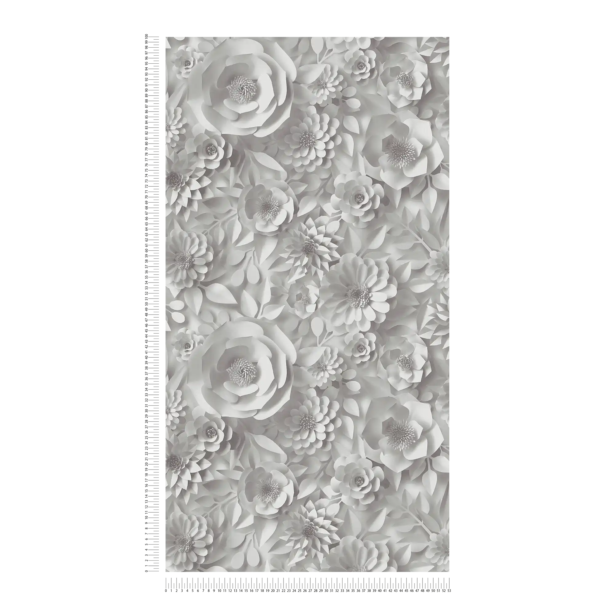             3D Tapete mit Papierblumen, Grafik Blüten-Muster – Weiß
        