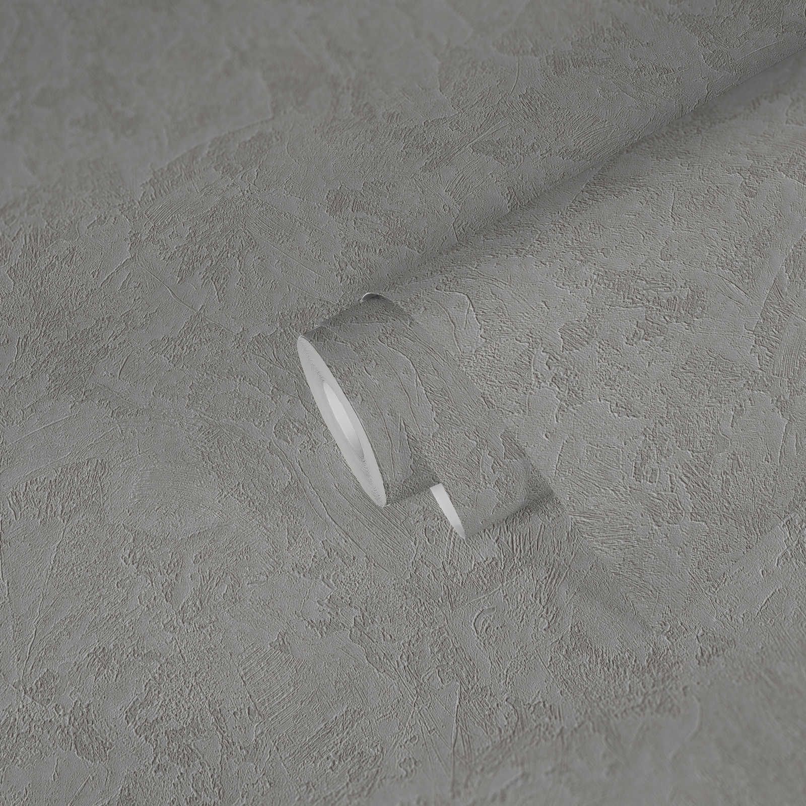             Einfarbige Strukturtapete in Putz-Optik mit Glitzereffekt – Grau, Silber
        
