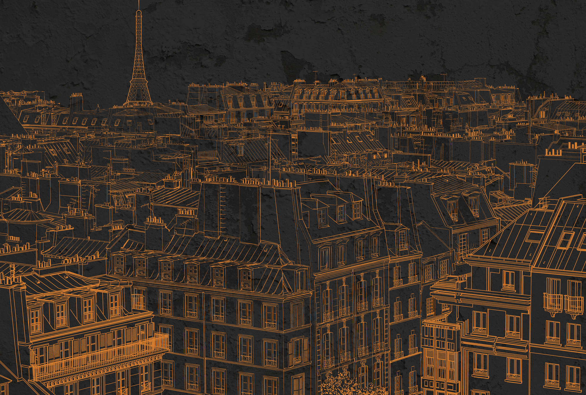             Foto Tapete Paris Skizzen Skyline – Orange, Schwarz
        