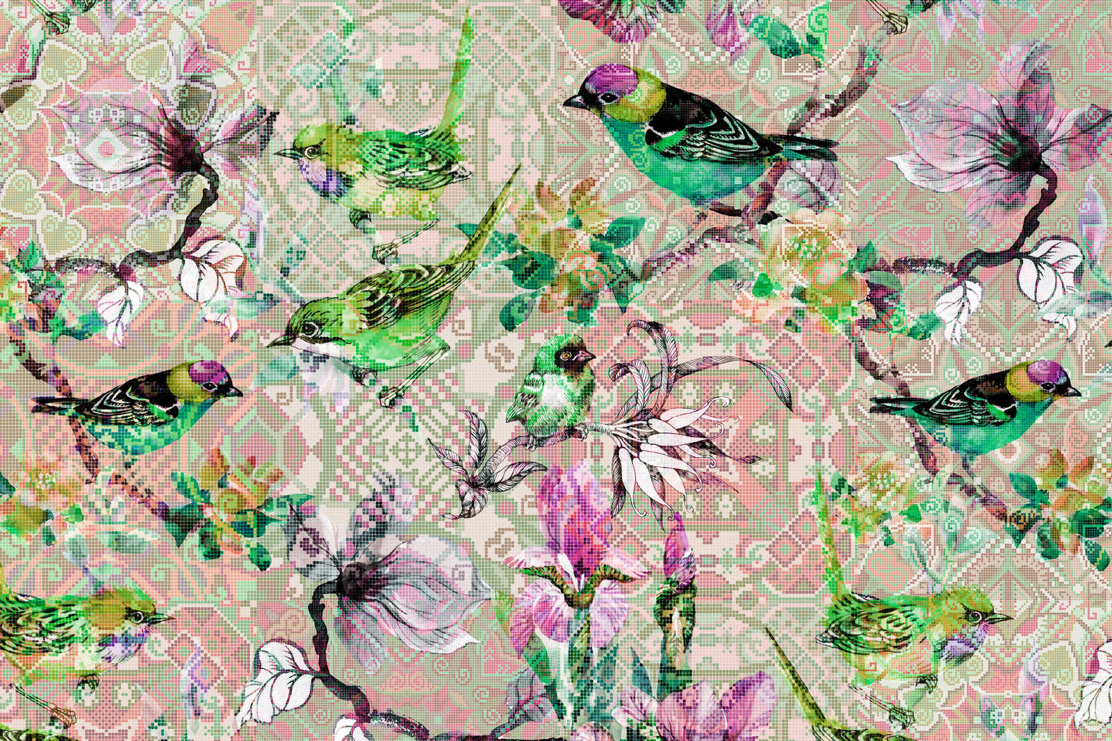             Vogel Leinwandbild mit Mosaik Muster | mosaic birds 2 – 0,90 m x 0,60 m
        
