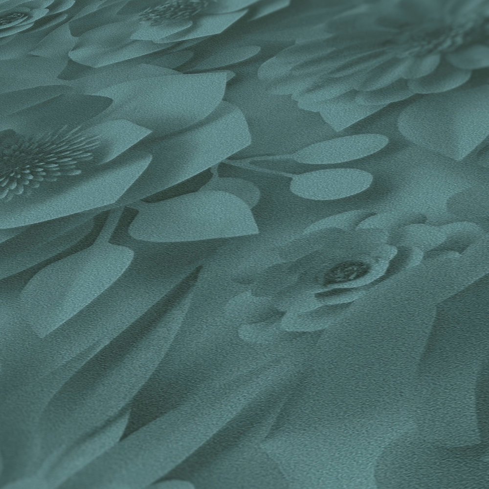             3D Tapete mit Papierblumen, Grafik Blüten-Muster – Grün
        
