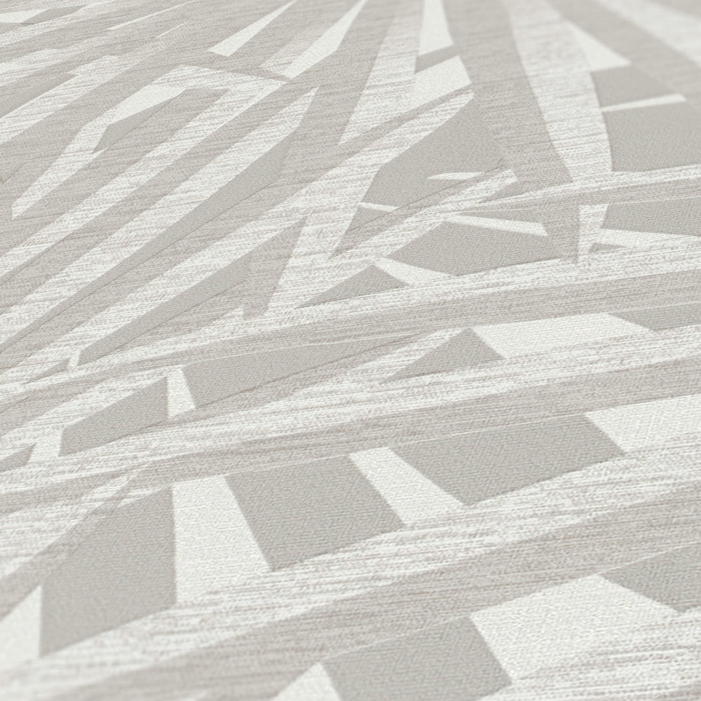             Vliestapete Blätterdesign mit Metallic-Glanz – Grau, Metallic, Weiß
        