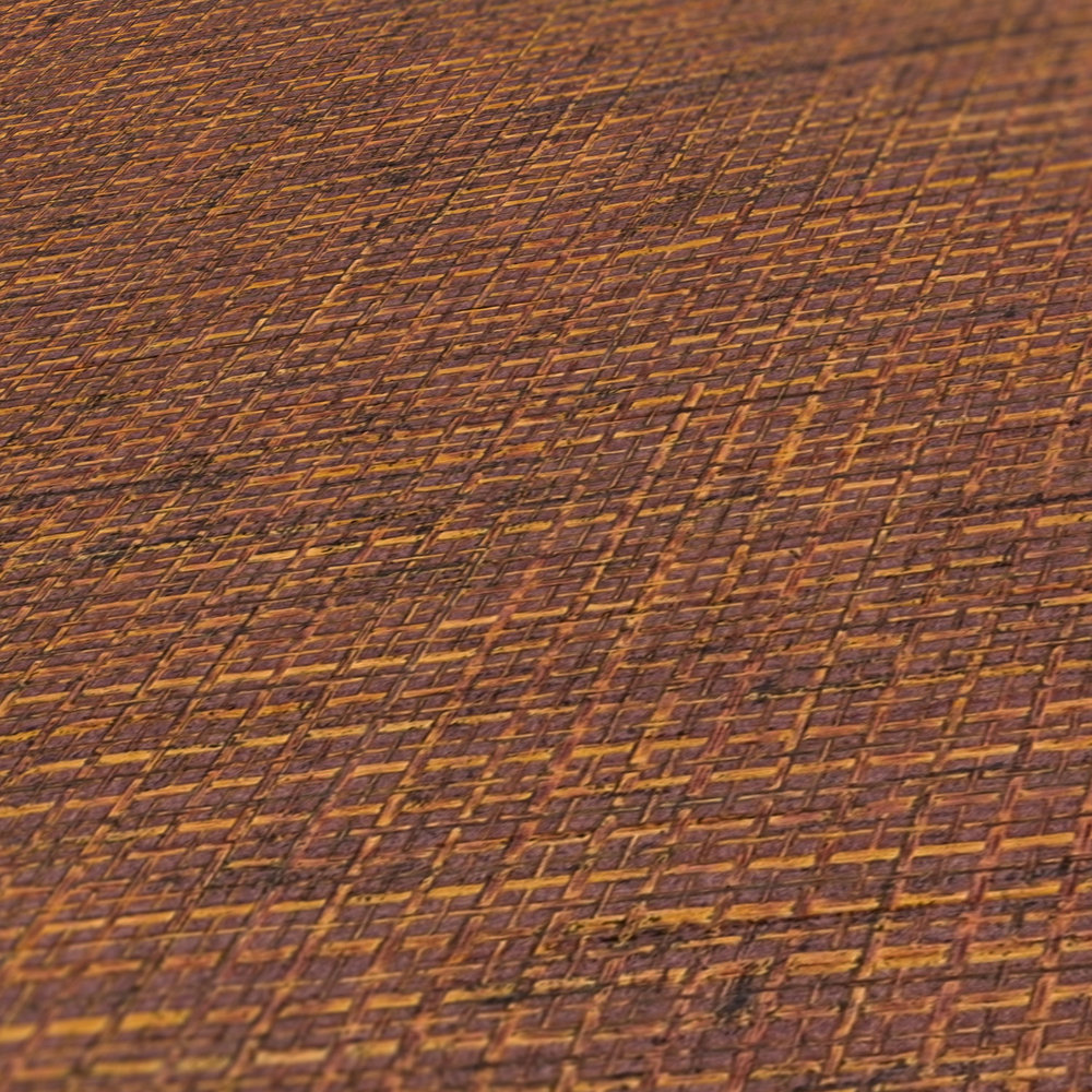             Ethno Tapete Orange-Braun mit Bastgewebe-Optik
        