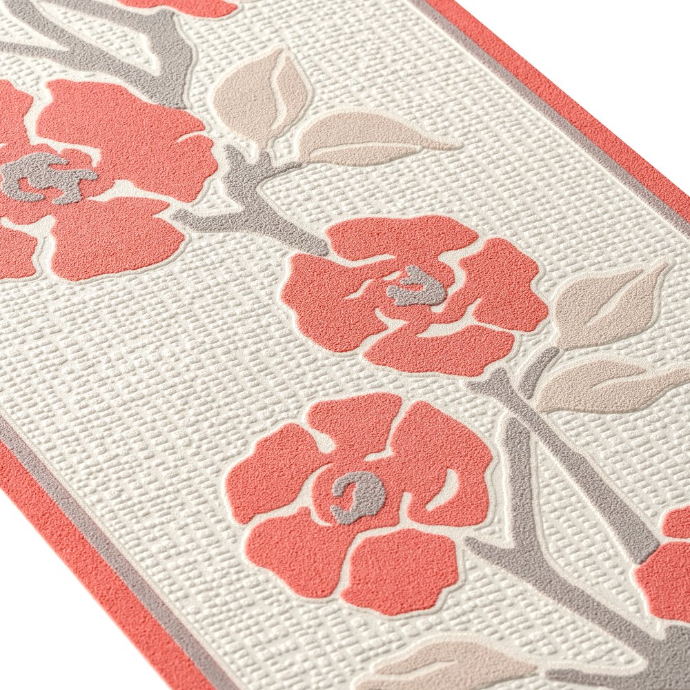             Blüten Bordüre selbstklebend mit Natur Design – Creme, Orange
        