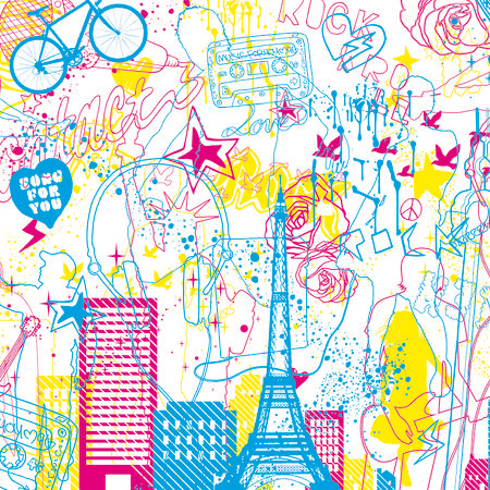         Musik & Stadt – Fototapete Kinder Design Doodle Look
    