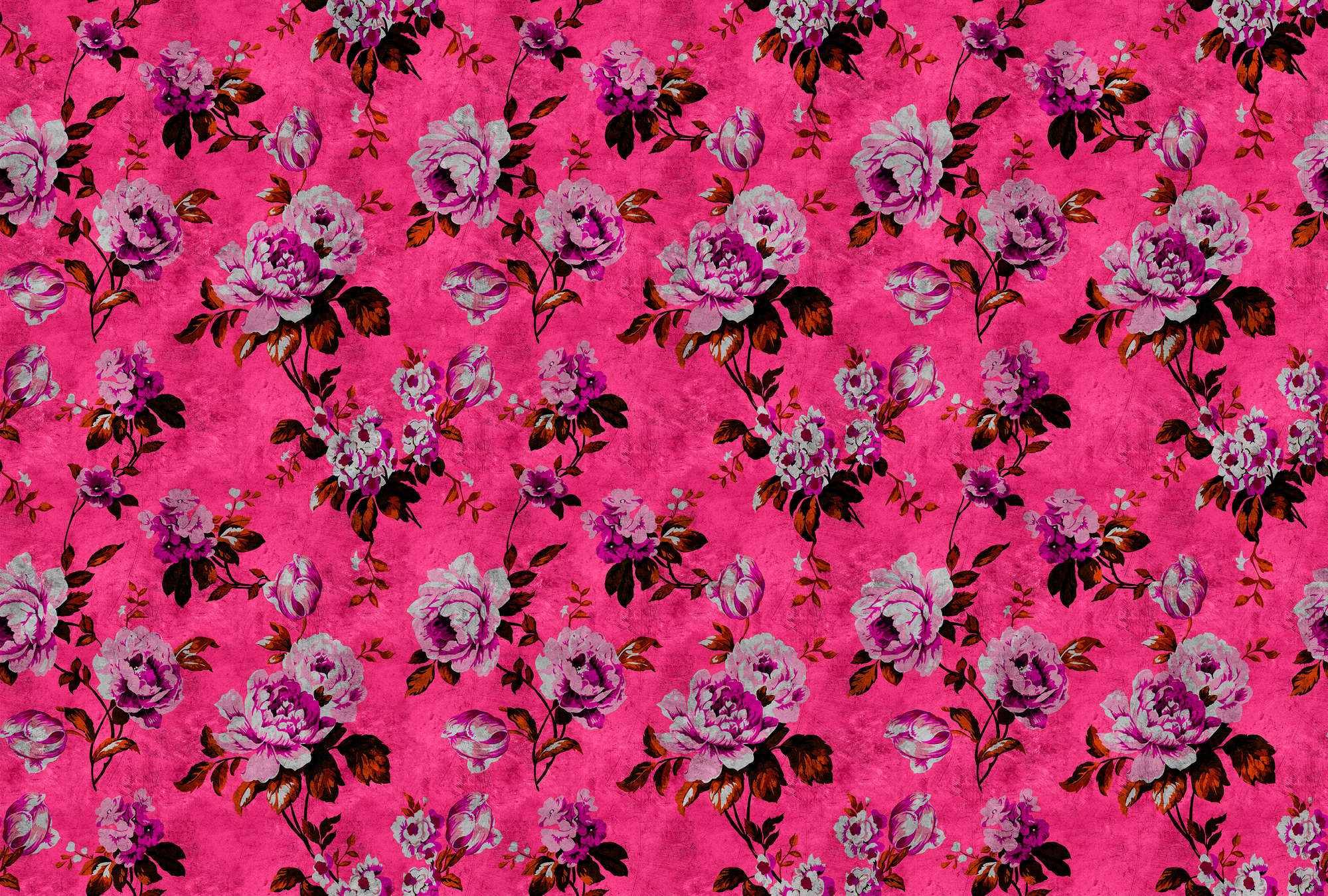             Wild roses 3 - Rosen Fototapete im Retrolook, Pink- Kratzer Struktur – Rosa, Rot | Mattes Glattvlies
        