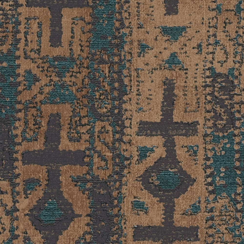             Vliestapete orientalische Designelemente – Blau, Grün, Schwarz
        