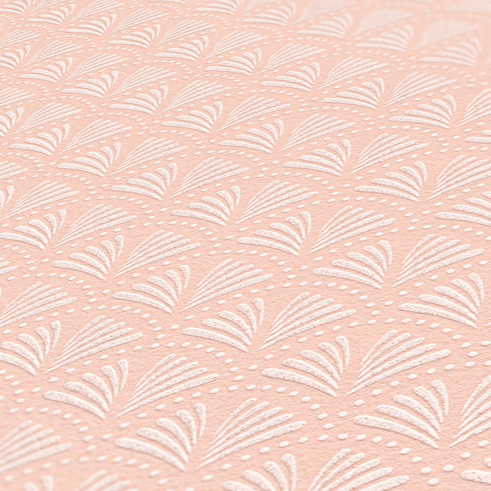             Glitzer Tapete Rosa mit Fächer Design im Retro Stil – Metallic, Rosa, Weiß
        