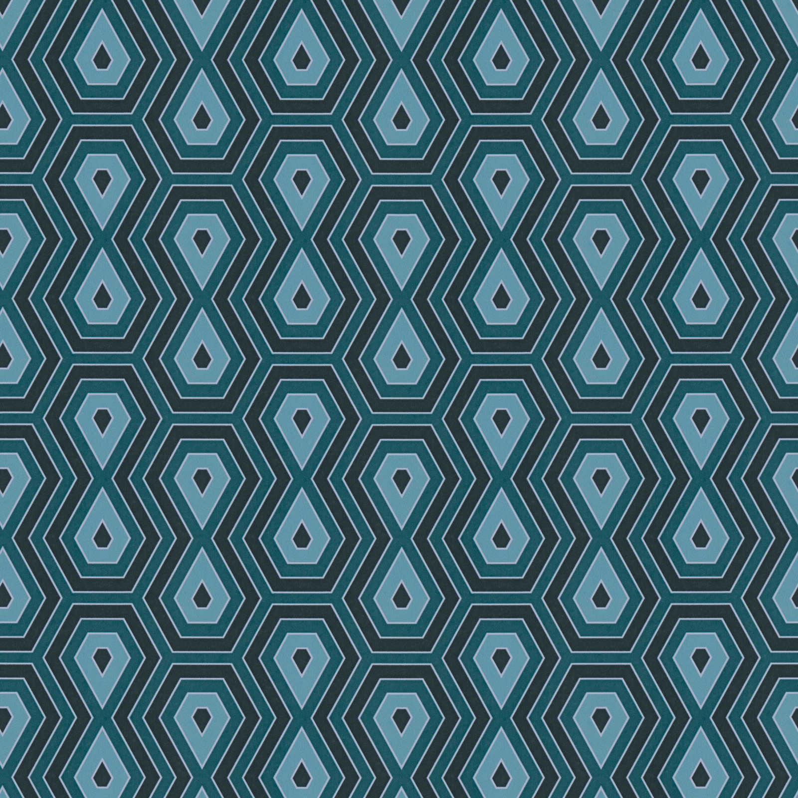         Tapete Türkis Grafik Diamant Muster im Retro Stil – Blau, Schwarz
    