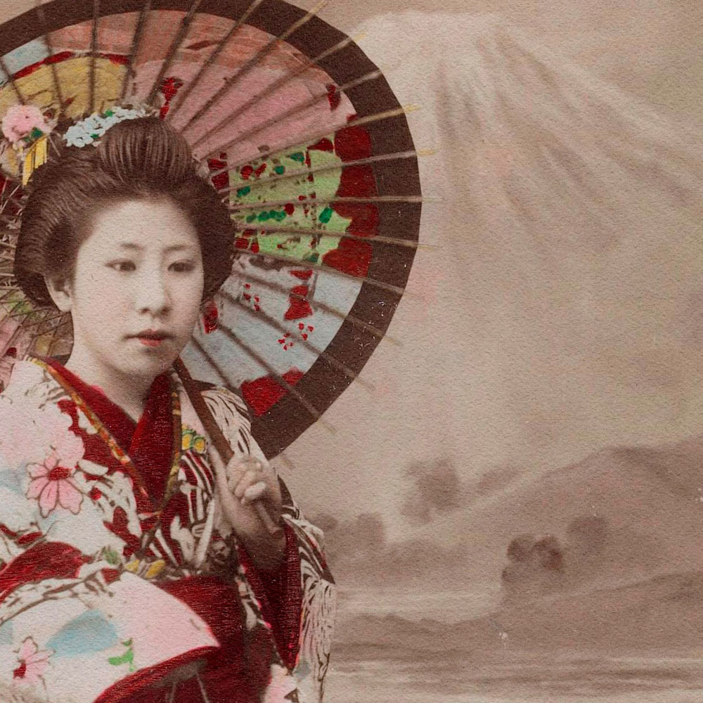             Kyoto 2 – Geisha Fototapete Sepia Portrait koloriert
        