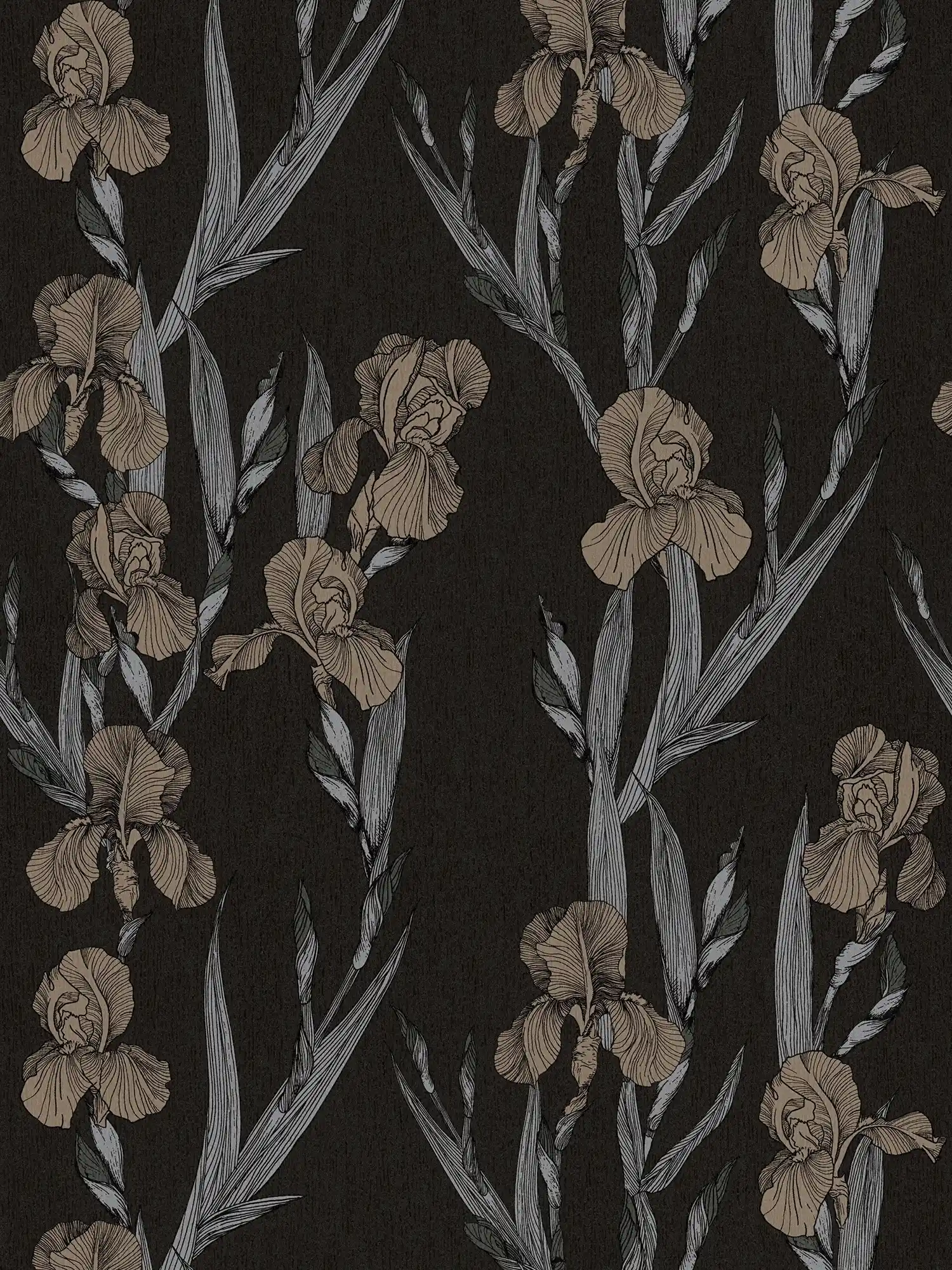             Florale Mustertapete mit Blüten im Zeichenstil – Schwarz, Grau, Braun
        