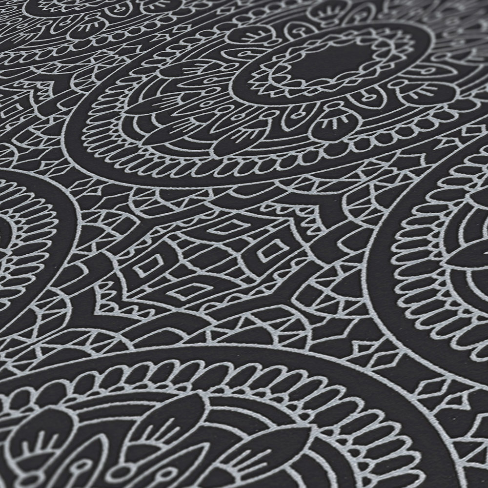             Grafik-Tapete mit Kreis-Muster glänzend glatt – Schwarz, Silber
        