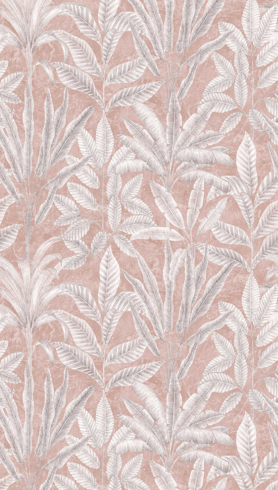             Vliestapete mit großen Blättern in hellen Farben – Rosa, Grau, Weiß
        