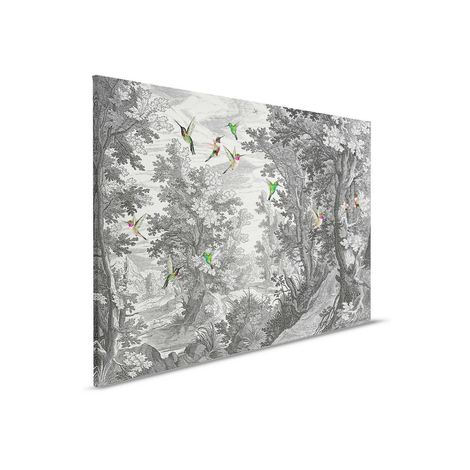         Fancy Forest 1 - Landschaft Leinwandbild Kunstdruck mit Vögeln – 0,90 m x 0,60 m
    