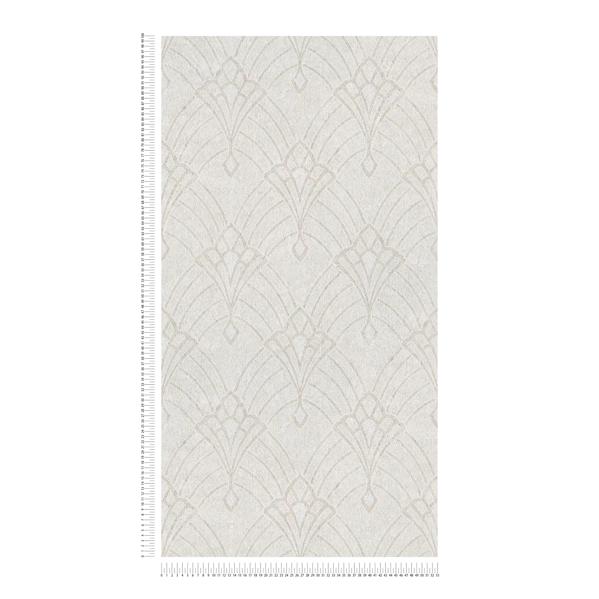             Putzoptik Tapete mit Art Deco Muster & Metallic Effekt – Beige, Creme, Gelb
        