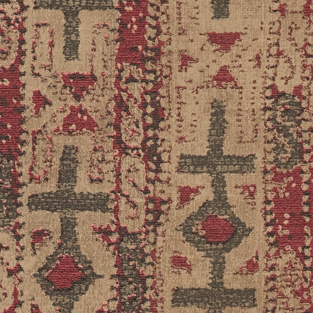             Mustertapete mit orientalischem Design – Beige, Rot, Schwarz
        