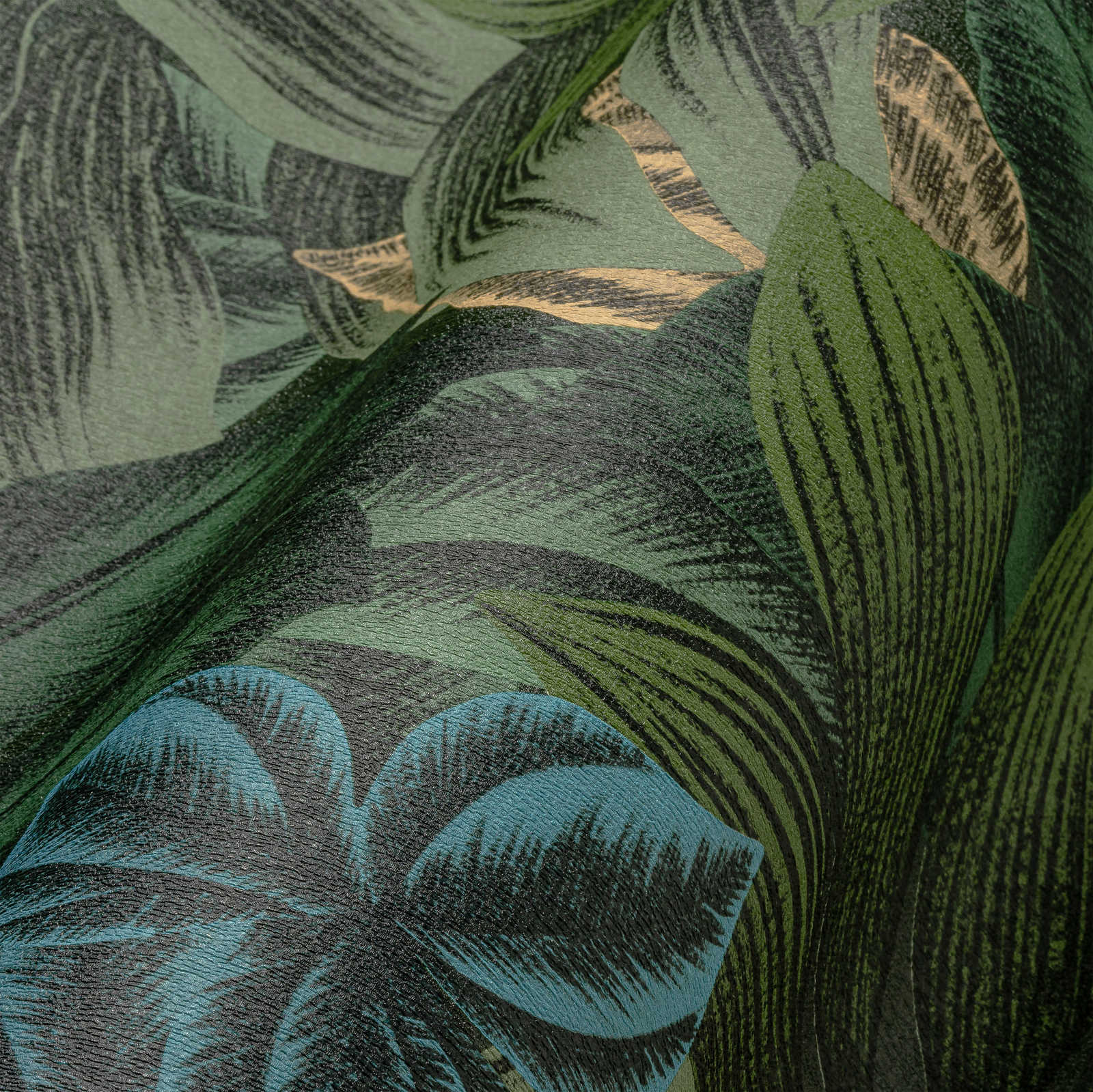             Dschungeltapete mit tropischen Blättermuster – Grün, Gelb
        