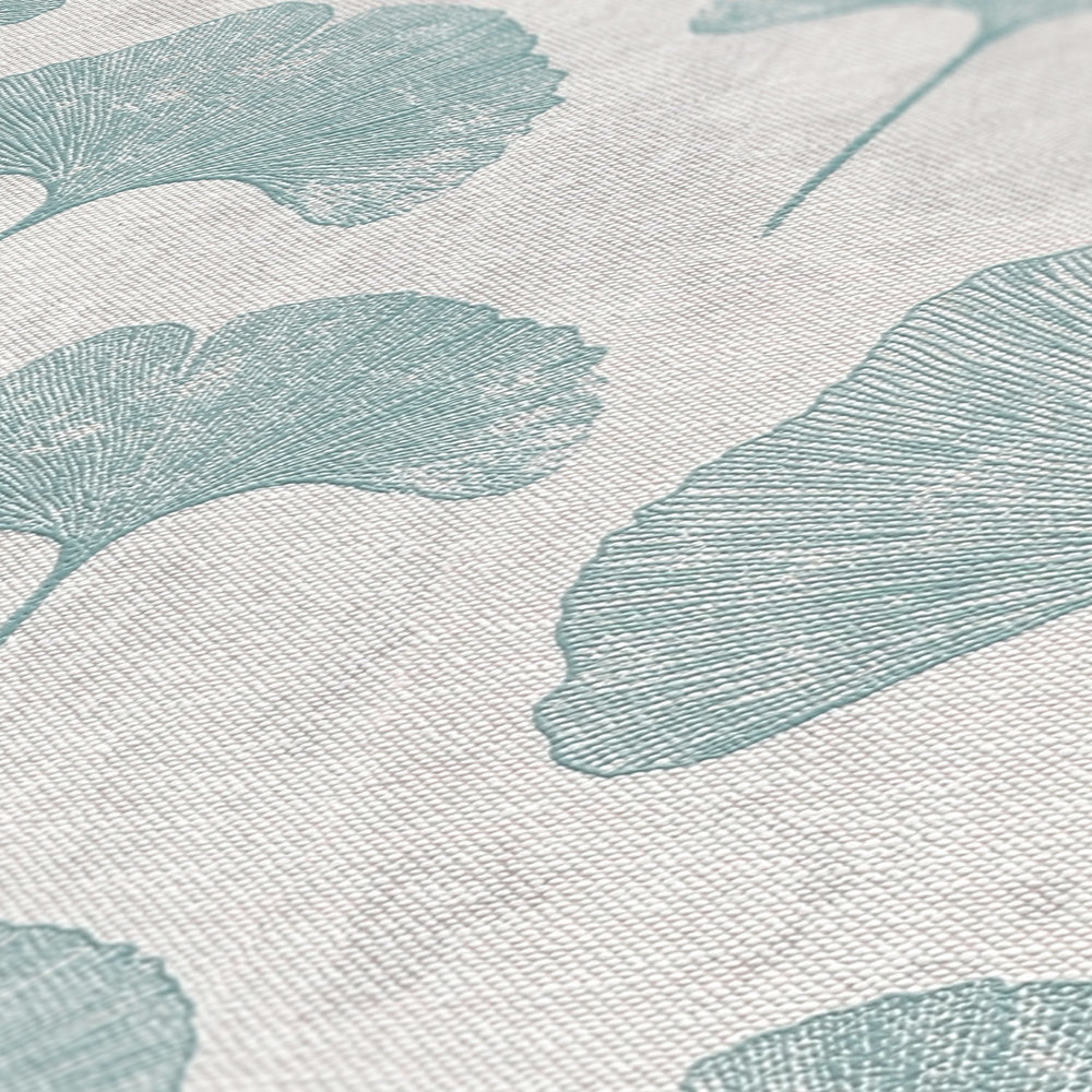             Florale Blätter-Tapete matt strukturiert – Mint, Grau
        