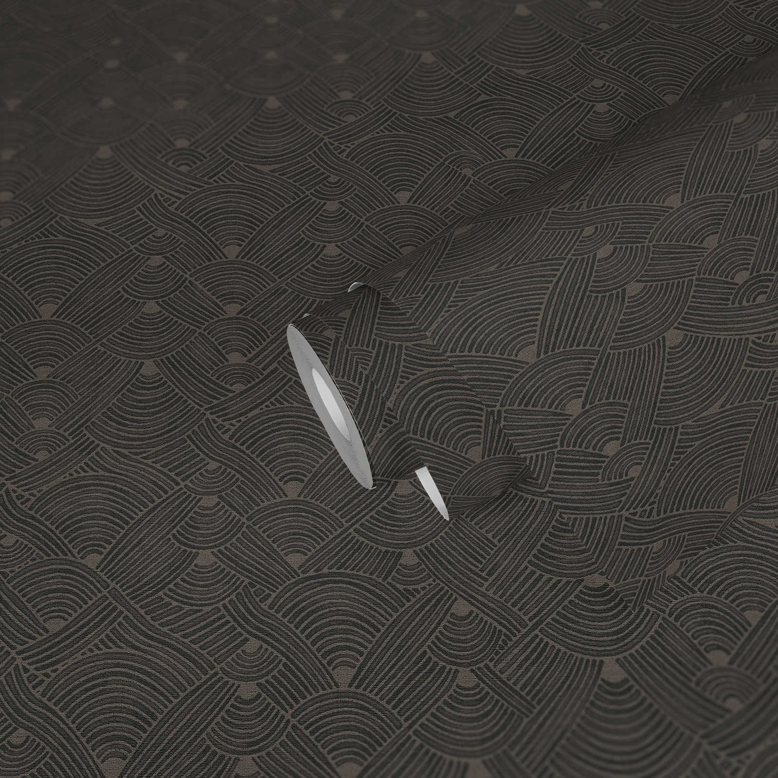             Dunkle Tapete Flechtmotiv mit Strukturdesign – Grau, Schwarz
        