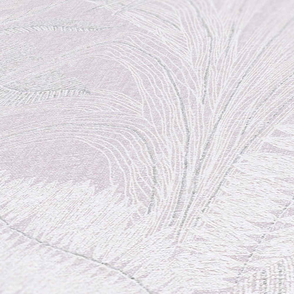             Vliestapete mit großem Blatt Muster leicht strukturiert – Violett, Weiß, Grau
        