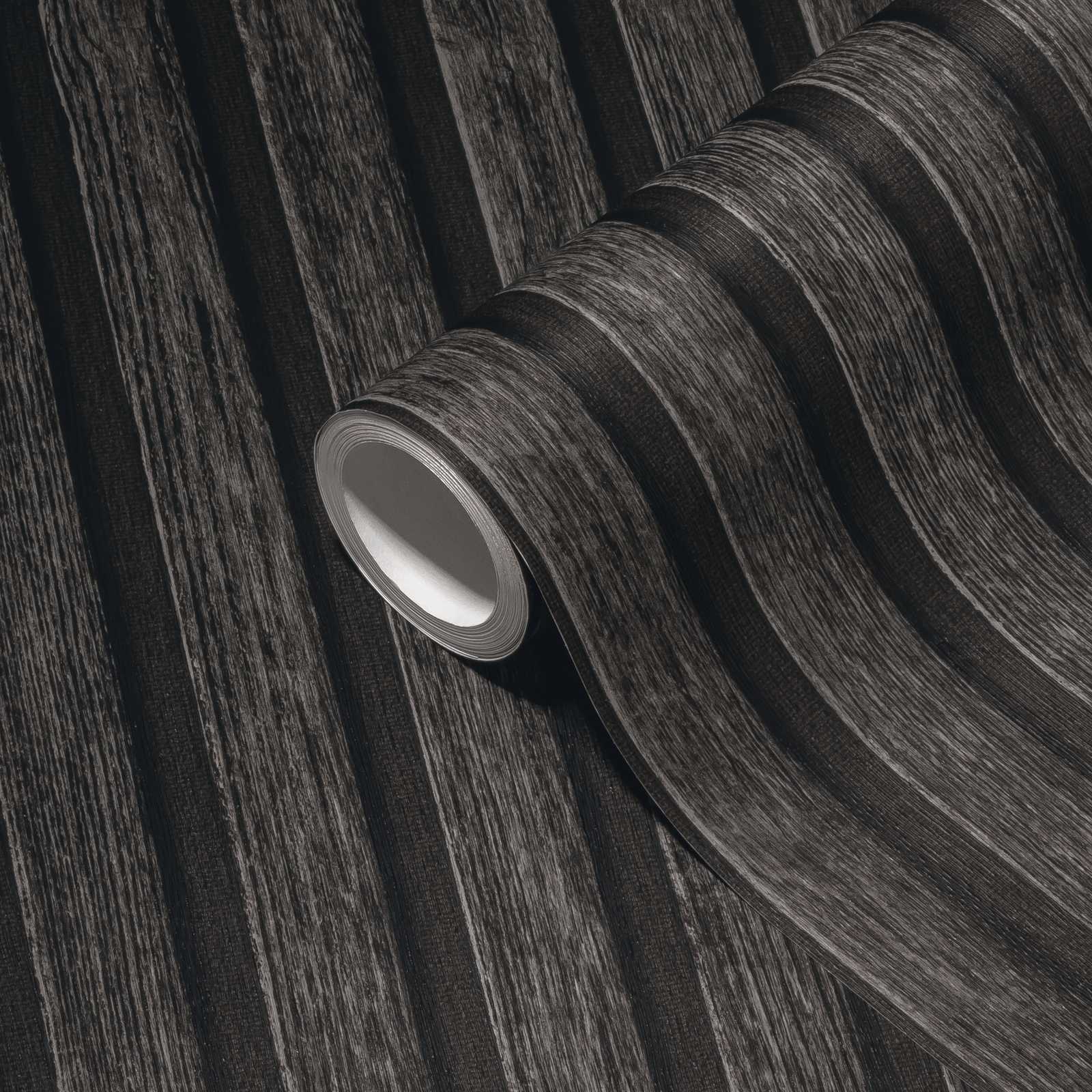             Tapete Holzoptik mit Paneel-Muster – Schwarz, Braun
        