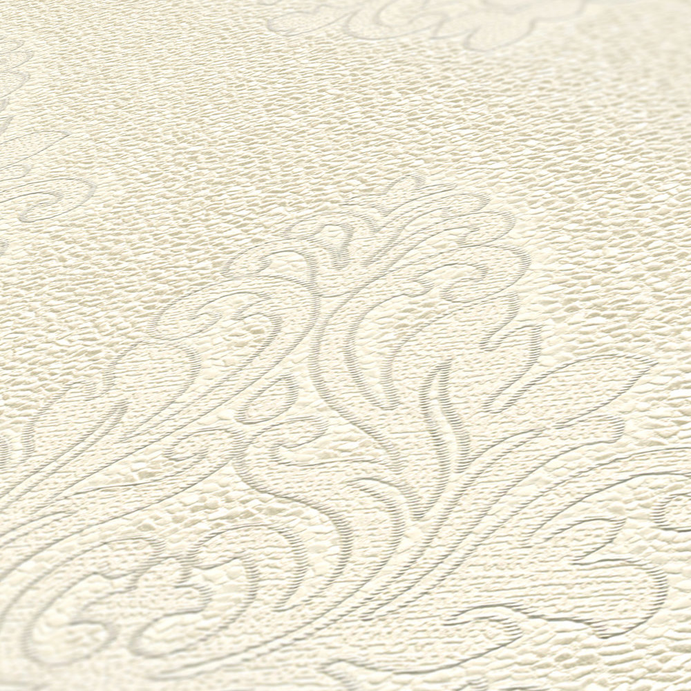             Ornament Tapete strukturiert mit Metallic-Effekt – Creme
        