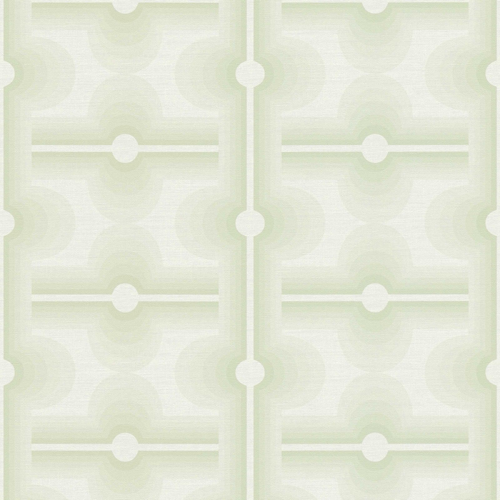         Retro Muster auf Vliestapete in einem blassen Grün – Grün, Creme
    