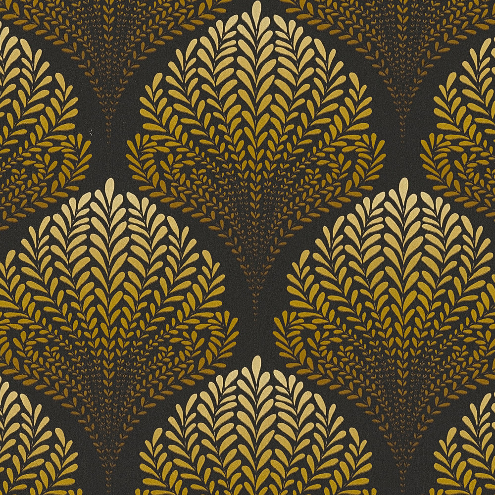             Retro Tapete mit Gold Ornamenten – Braun, Gelb, Schwarz
        