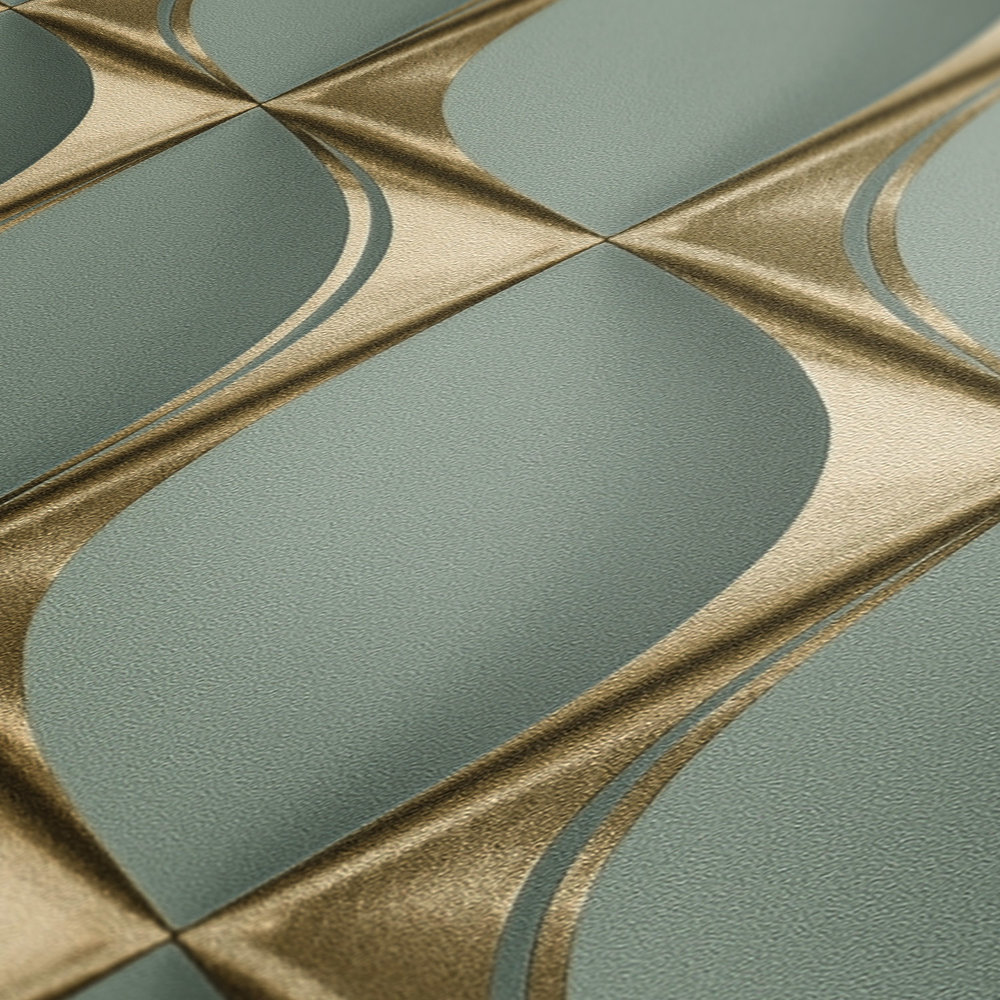             Tapete 3D Design mit Metallic Facetten Muster – Grün, Metallic
        
