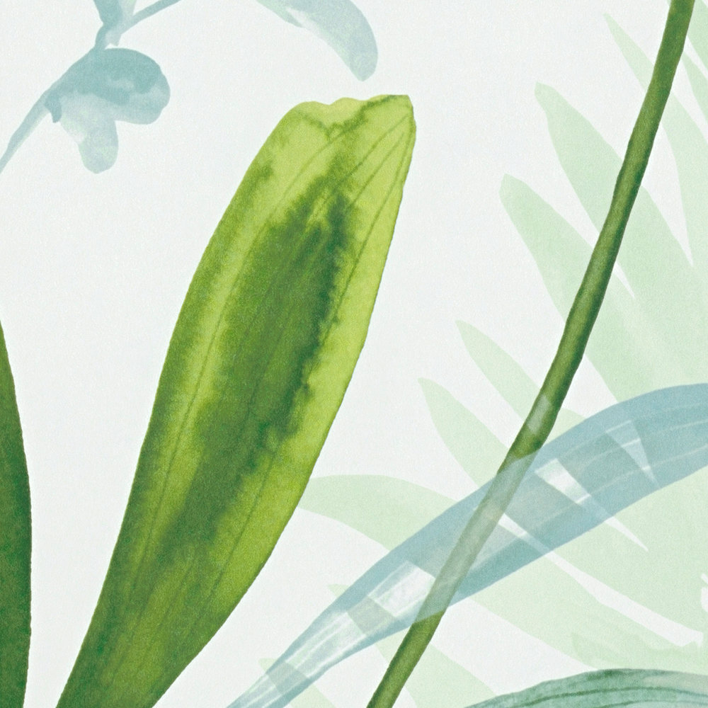             Vliestapete grüne Blätter im Aquarell Stil – Grün, Weiß
        