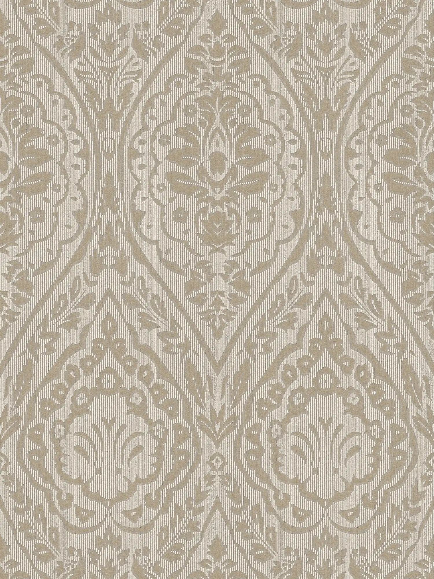 Tapete florales Muster mit Kolonial Stil Ornamenten – Beige, Braun
