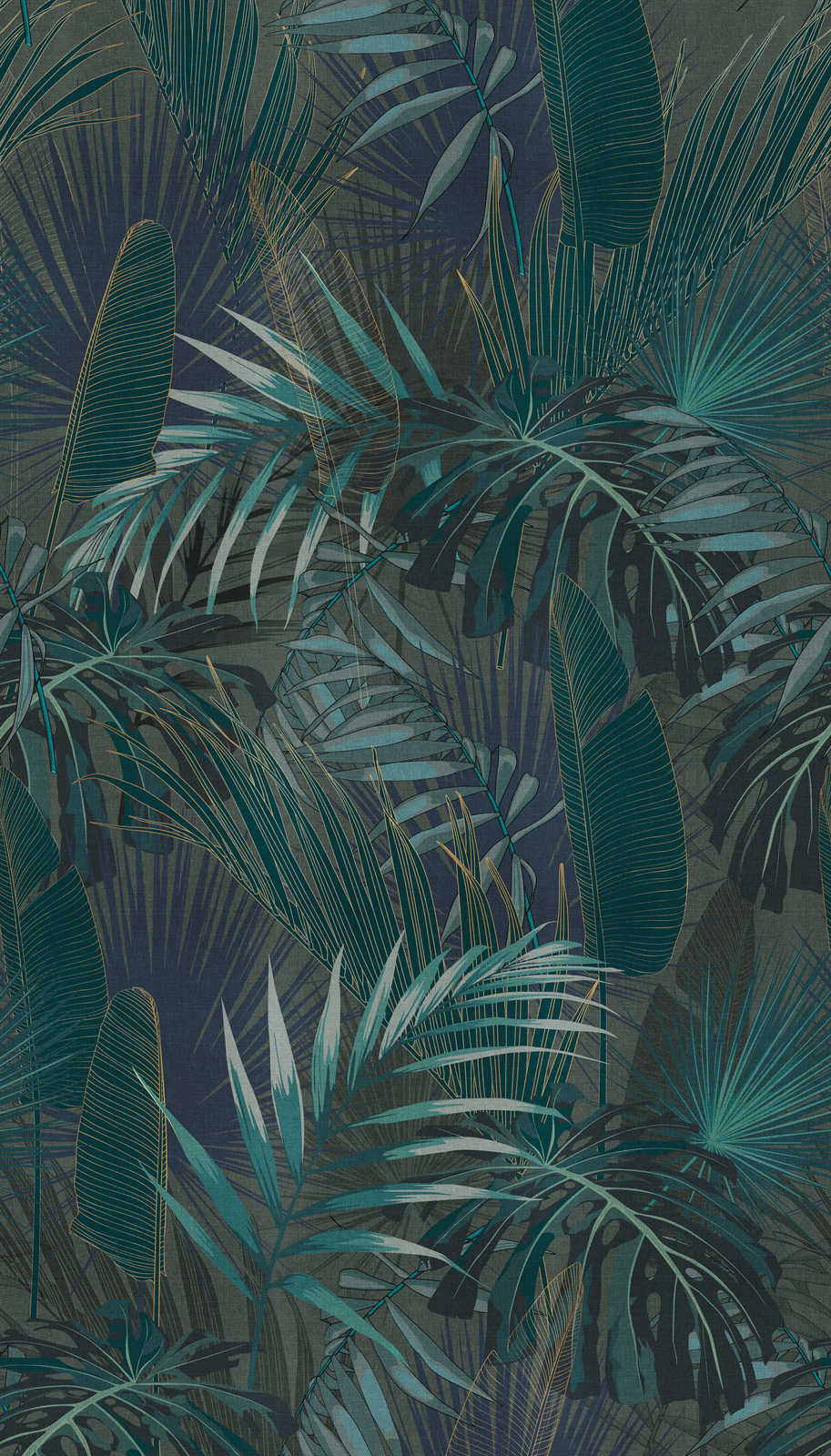             Tapete mit Dschungelblätter-Motiv – Petrol, Blau, Grün
        