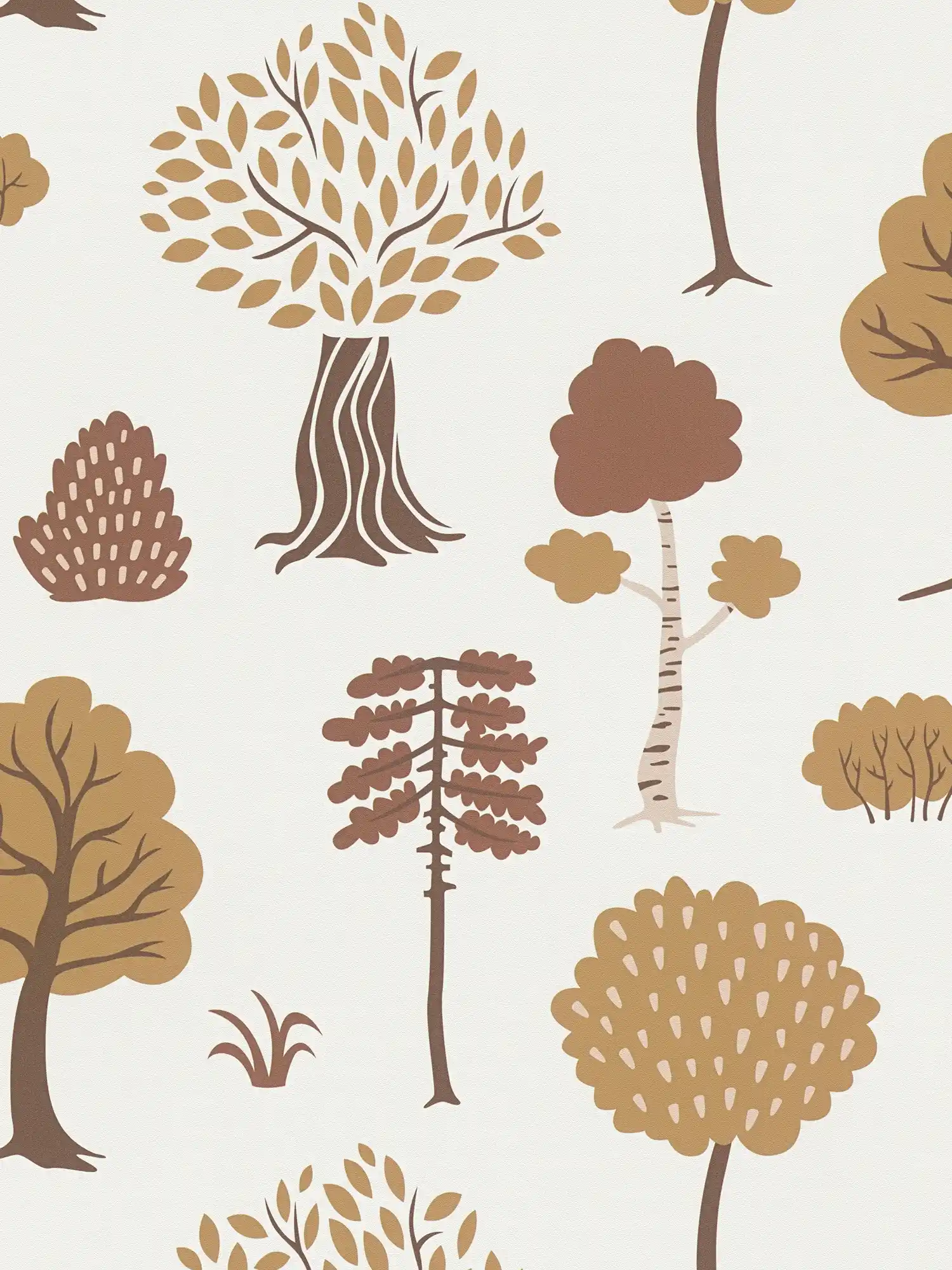 Wald-Motiv Vliestapete mit herbstlichen Bäumen – Creme, Braun

