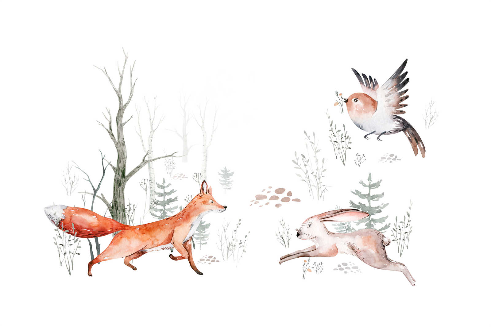             Leinwandbild mit Tieren im Wald fürs Kinderzimmer – 0,90 m x 0,60 m
        