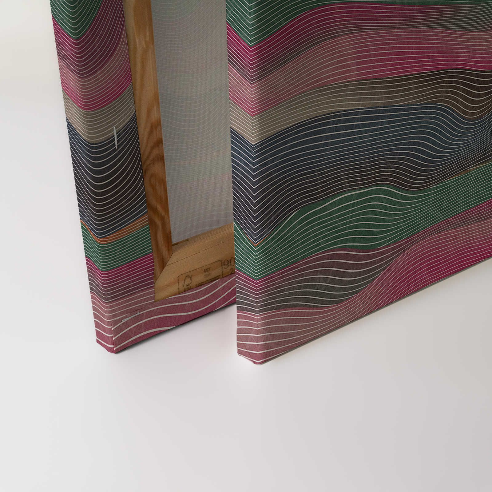             Space 1 - Leinwandbild Wellen Muster Pink & Grün im Retro Stil – 0,90 m x 0,60 m
        