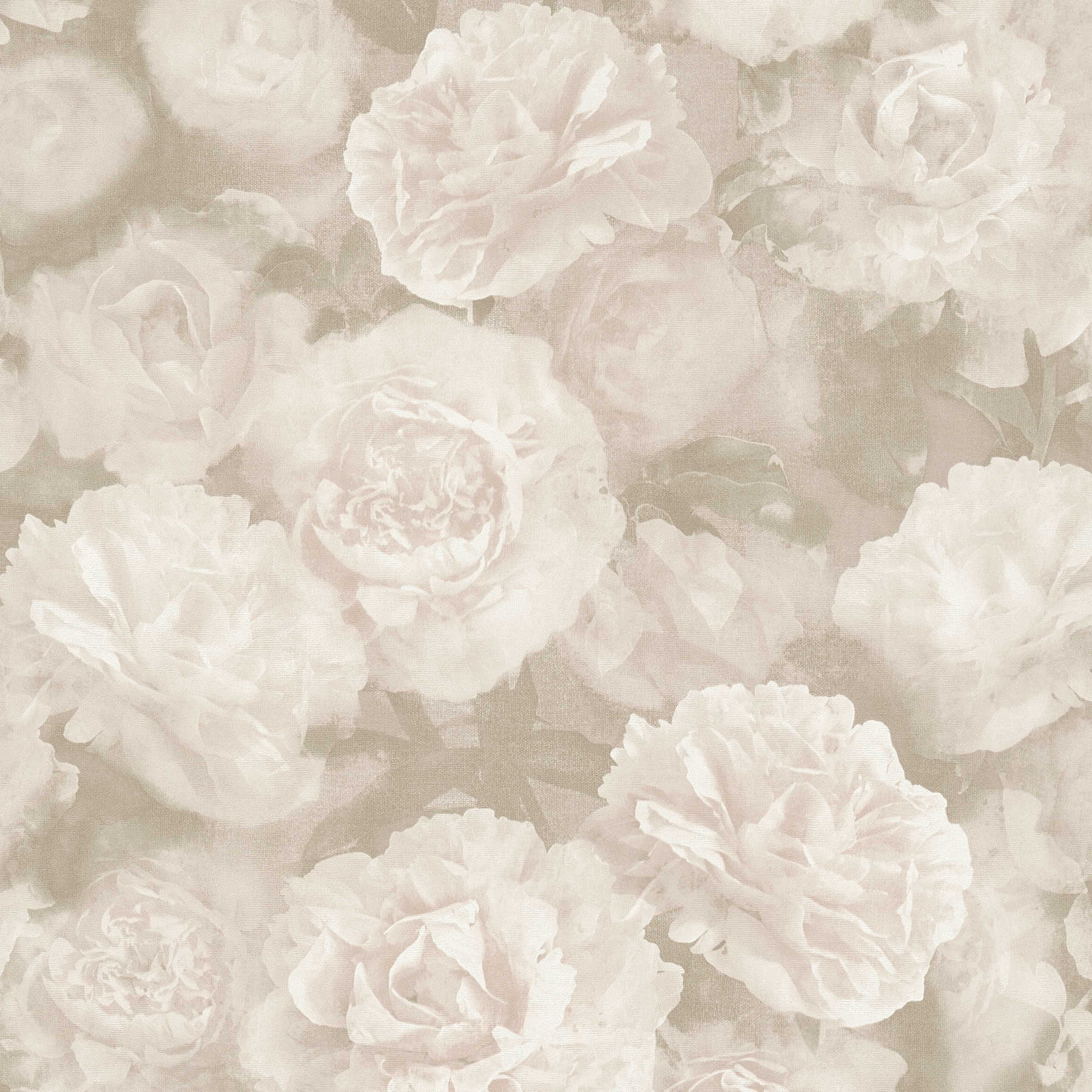 Blumentapete Rosen im Vintage Look – Beige, Creme, Weiß
