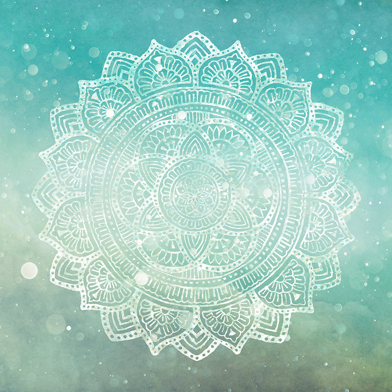 Türkise Fototapete Boho mit Mandala-Muster – Blau, Weiß, Grün
