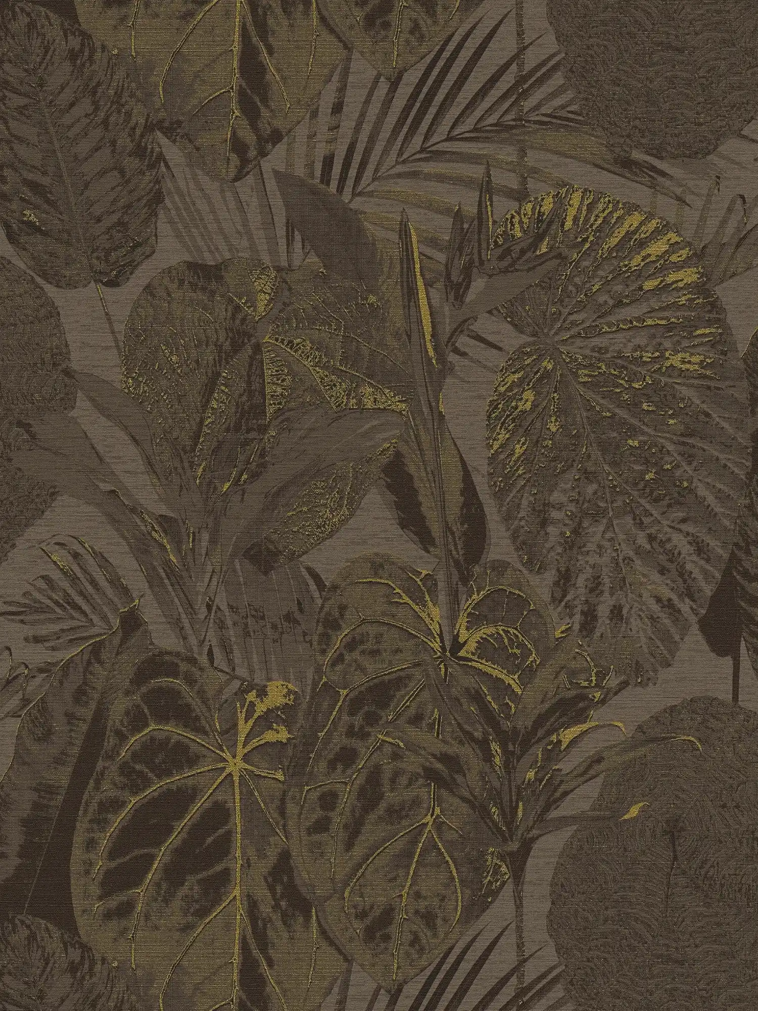 Vliestapete mit Dschungelmusterleicht strukturiert, matt – Braun, Schwarz, Gold
