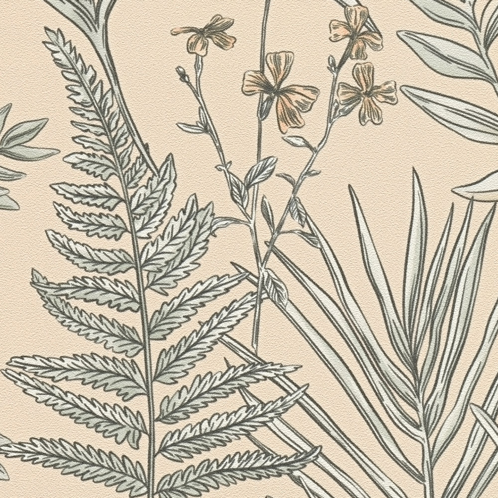             Moderne Tapete Floral mit Blüten & Blättern strukturiert – Rosa, Beige, Weiß
        