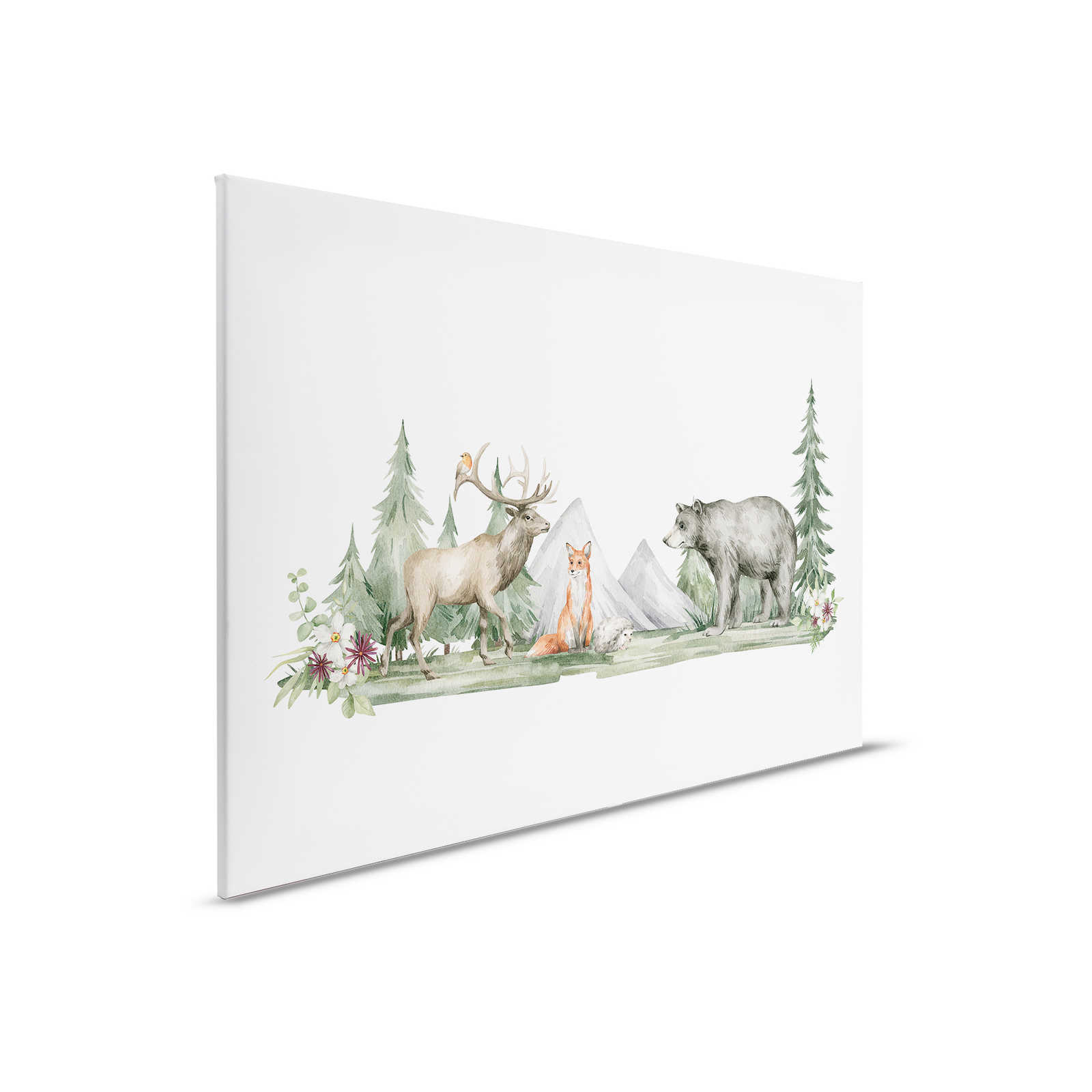 Leinwandbild Kinderzimmer mit Tieren im Wald – 0,90 m x 0,60 m
