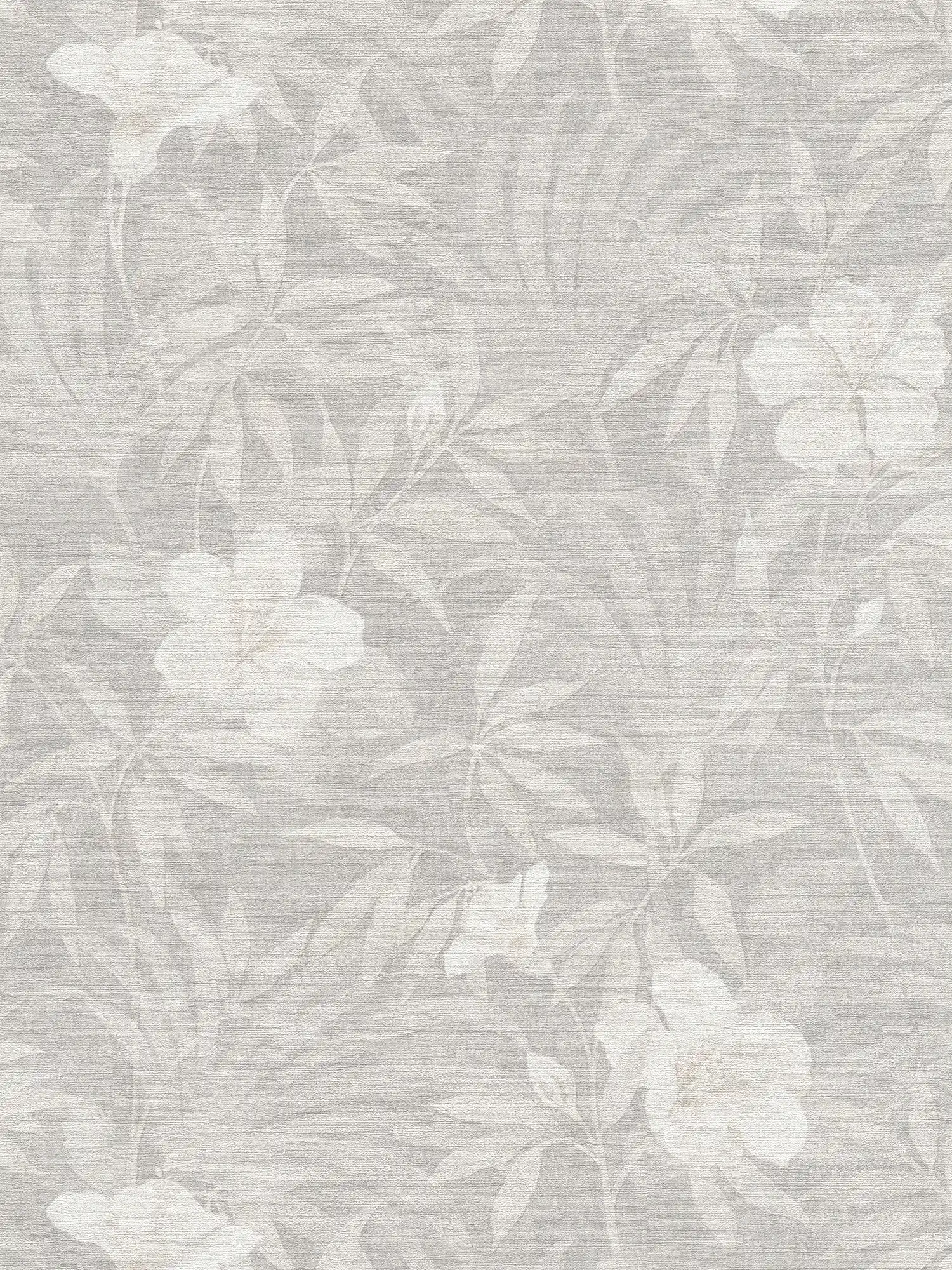 Leinenoptik Tapete Dschungel Blätter & Blumen – Beige, Grau
